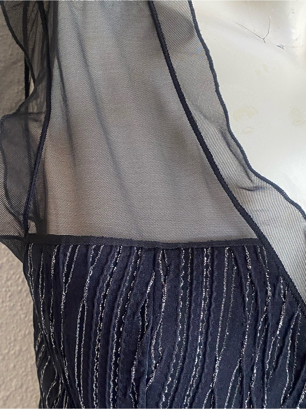 Papillon Blanc Sheer Mesh Metallic Hook Front Top Y2K Large - Picture 3 of 10